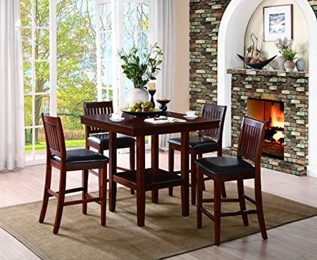 Homelegance Galena 5-Piece Counter Height Dining Set, Cherry