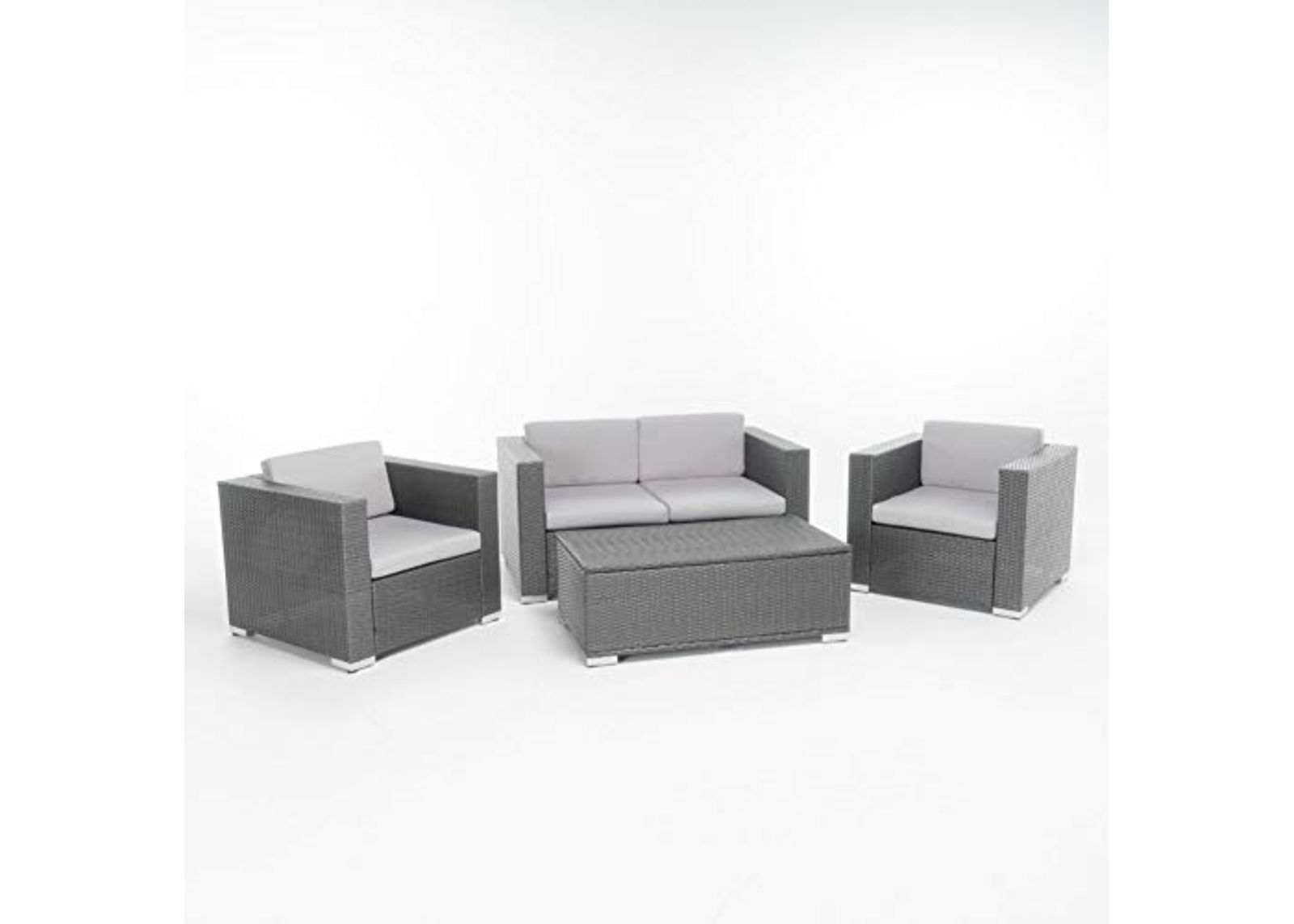 Christopher Knight Home Murano Outdoor PE Wicker Sofa Set, 4-Pcs Set, Grey