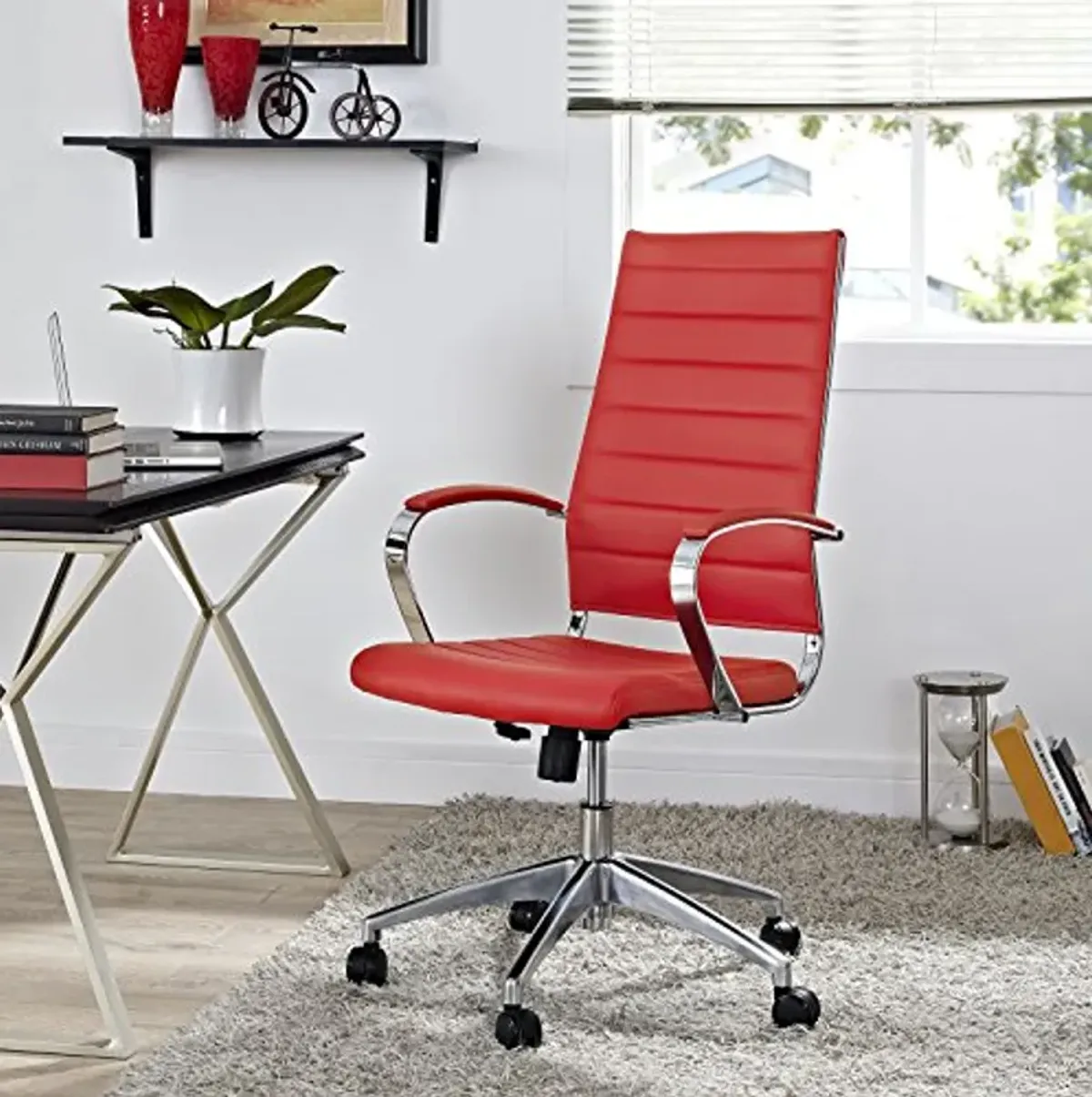 Modway Jive Ribbed High Back Tall Executive Swivel Office Chair With Arms In Red