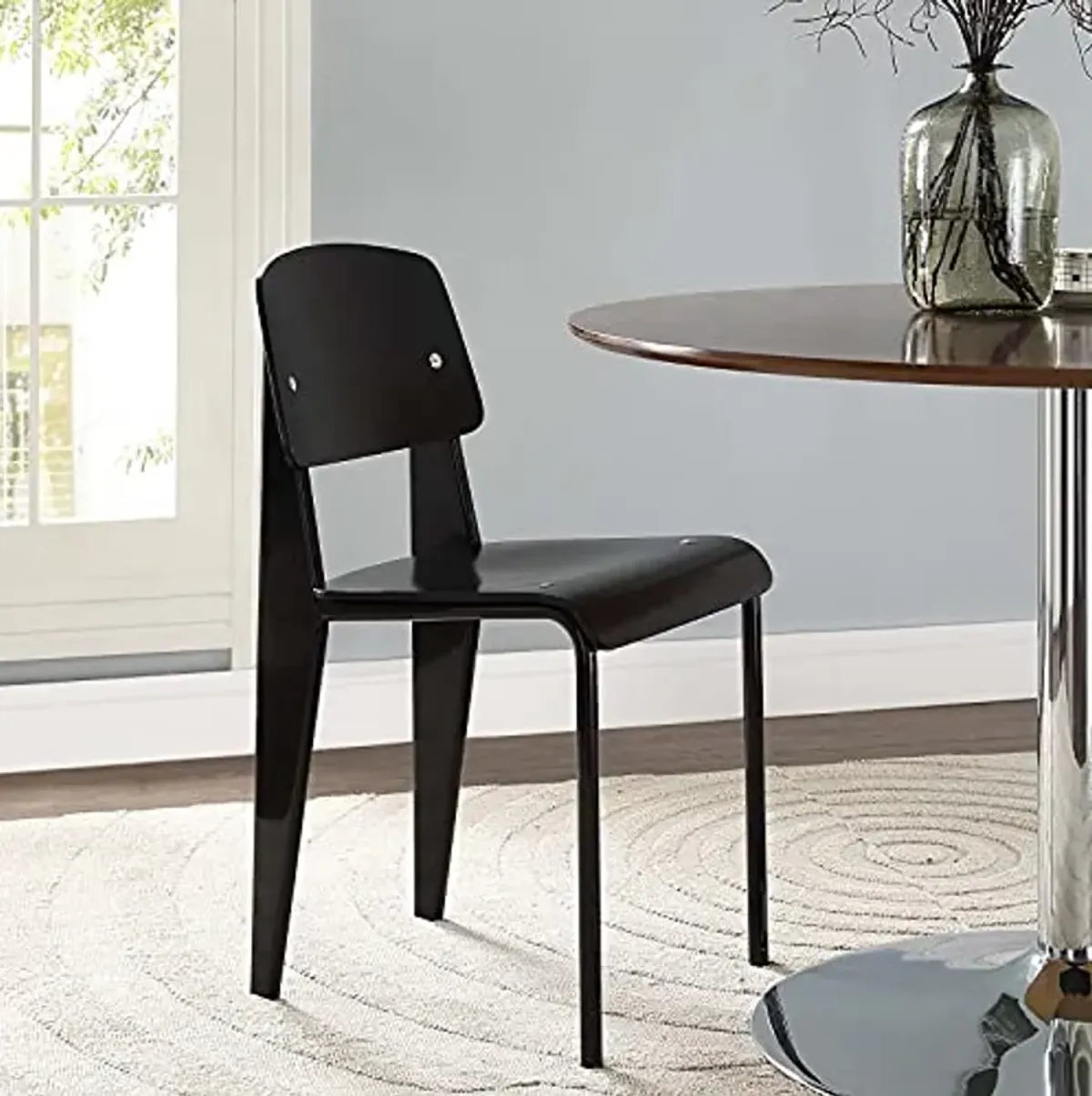 Modway Cabin Modern Wood and Metal Kitchen and Dining Room Chair in Black