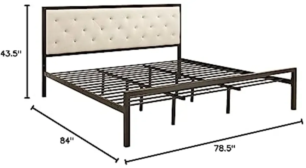 Modway Mia Upholstered Brown Beige Tufted Platform Bed With Metal Slat Support in King