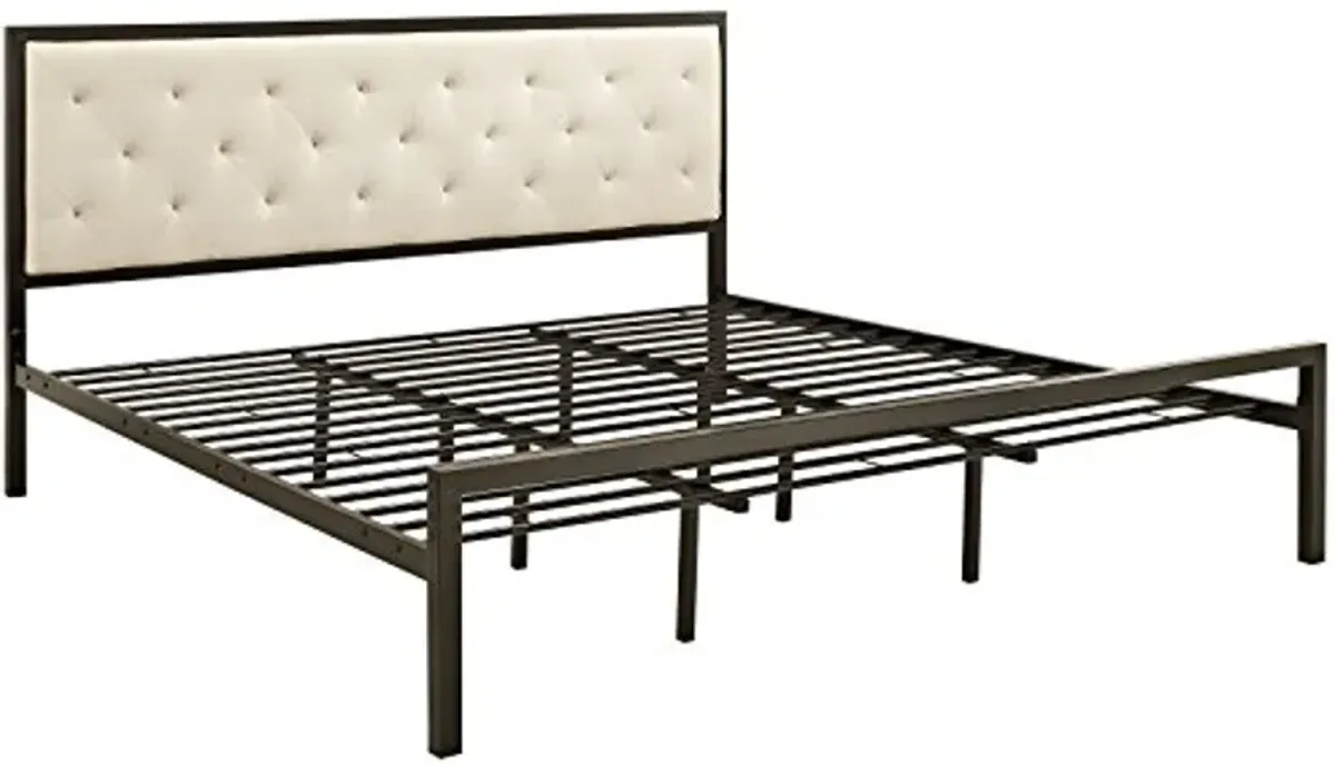 Modway Mia Upholstered Brown Beige Tufted Platform Bed With Metal Slat Support in King