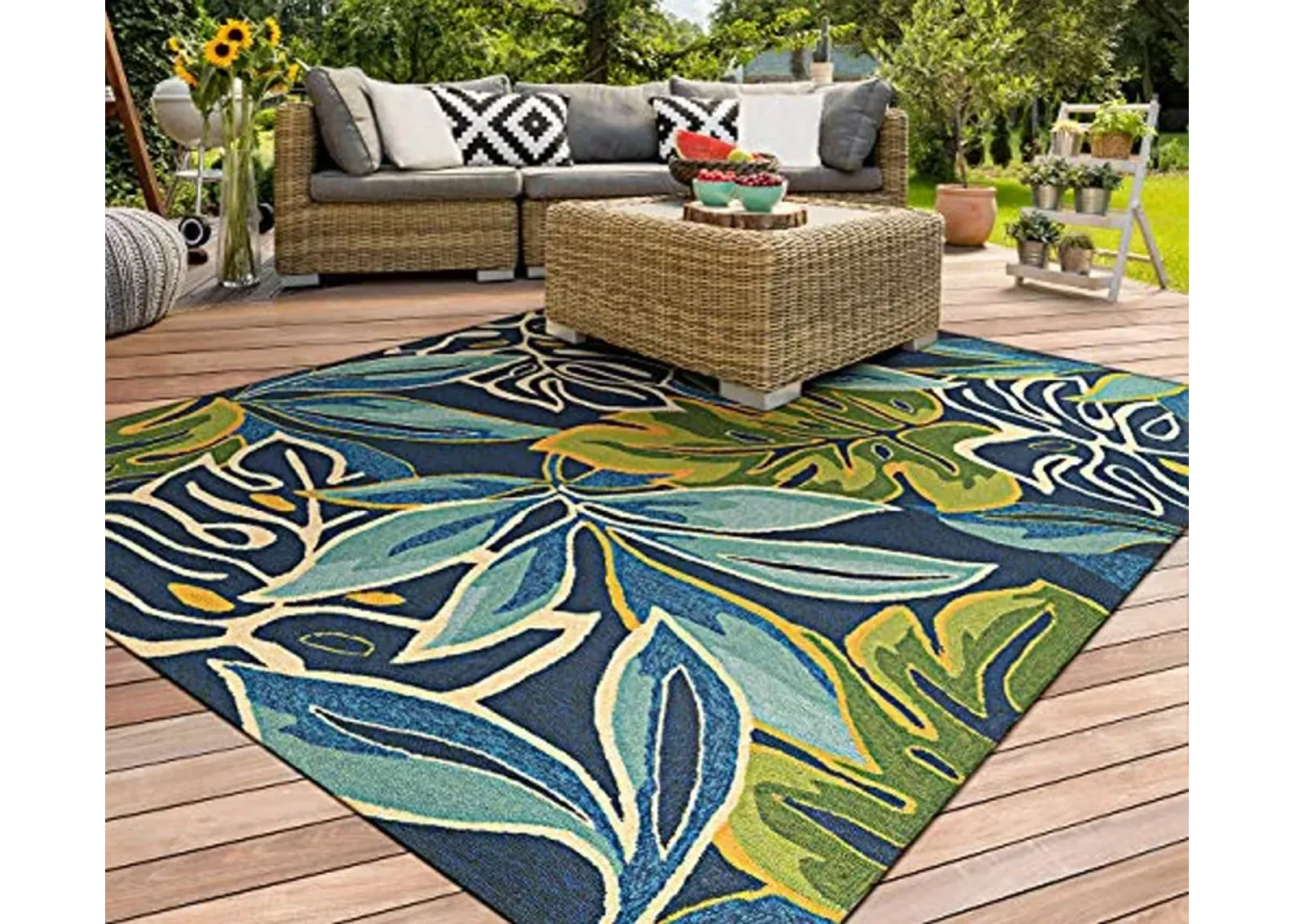 Couristan Covington Collection Areca Palms Rug, 2 by 3-Feet, Azure/Forest Green