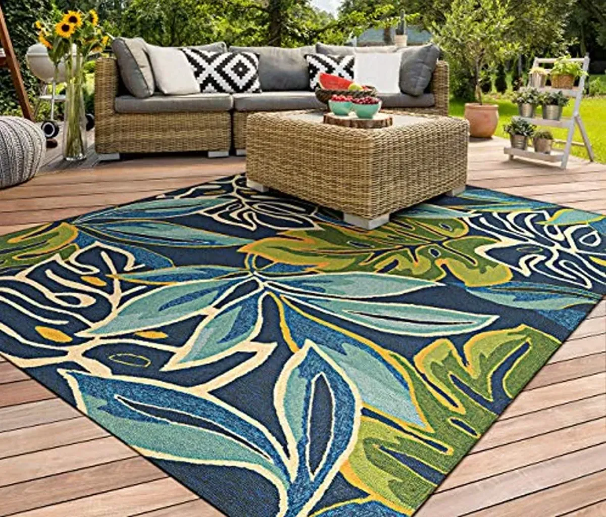 Couristan Covington Collection Areca Palms Rug, 2 by 3-Feet, Azure/Forest Green