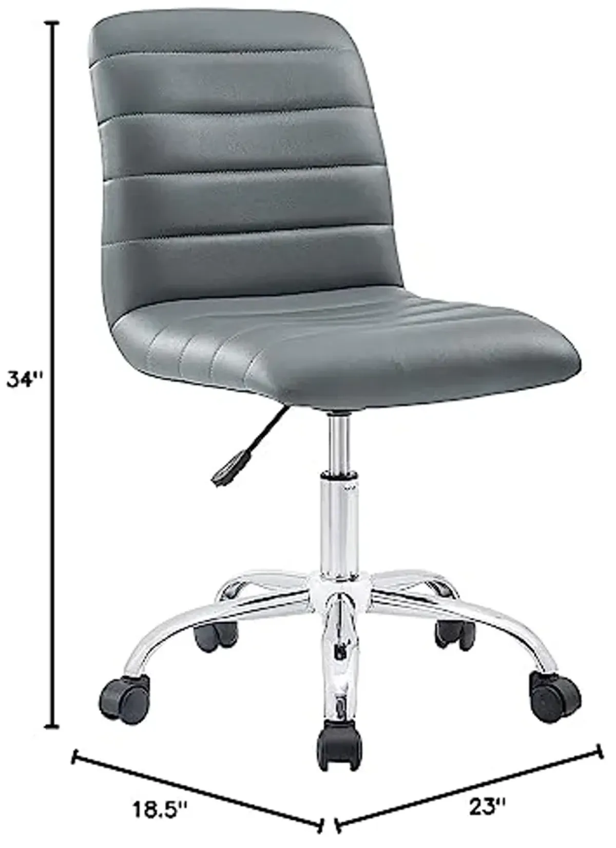 Modway Ripple Ribbed Armless Mid Back Swivel Computer Desk Office Chair In Gray