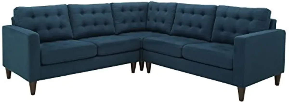 Modway Empress 3 Piece Upholstered Fabric Sectional Sofa Set in Azure