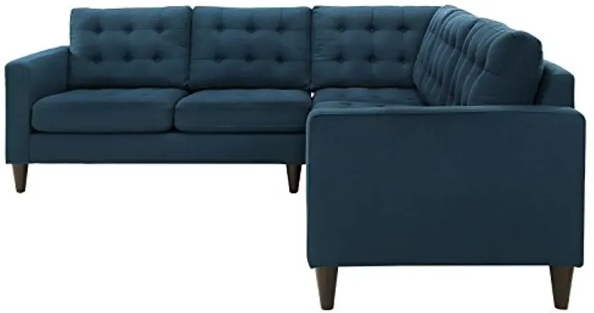 Modway Empress 3 Piece Upholstered Fabric Sectional Sofa Set in Azure