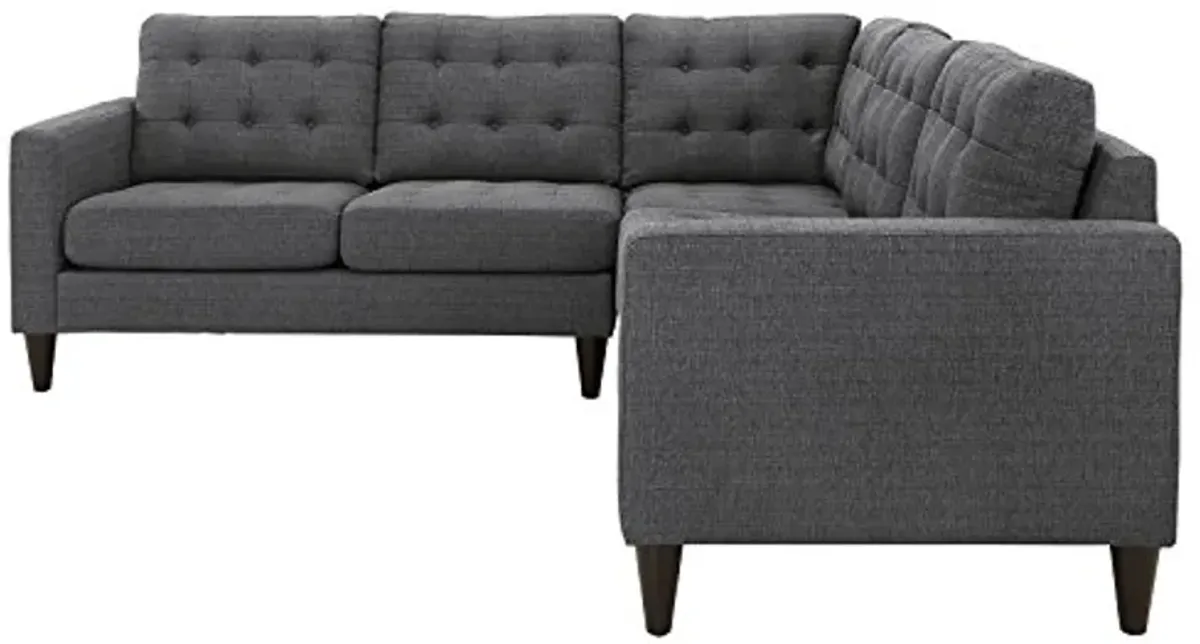 Modway 3 Piece Empress Upholstered Fabric Sectional Sofa Set, Gray