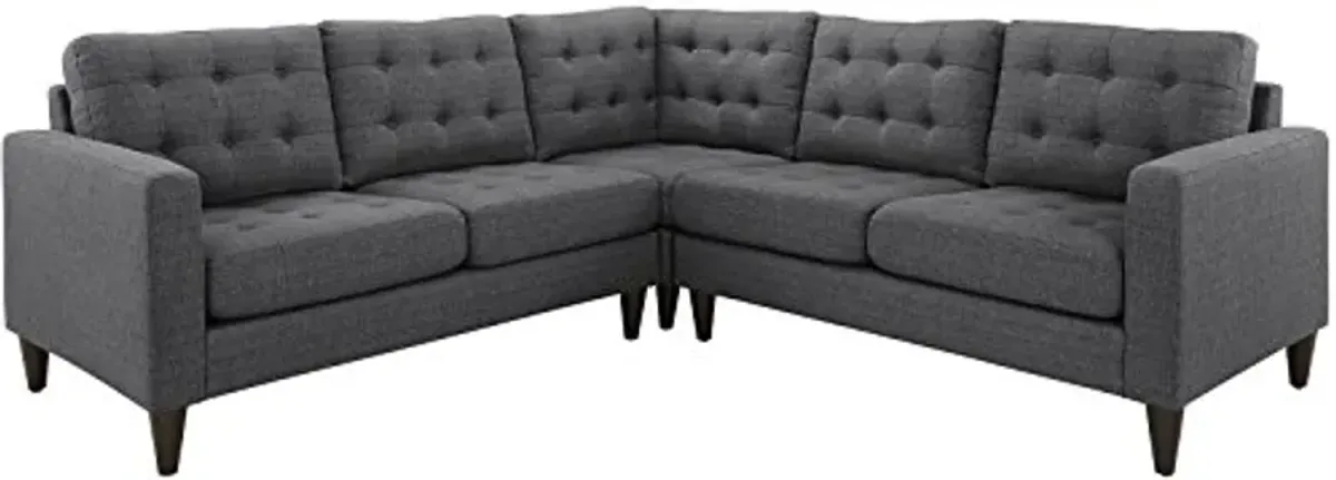 Modway 3 Piece Empress Upholstered Fabric Sectional Sofa Set, Gray