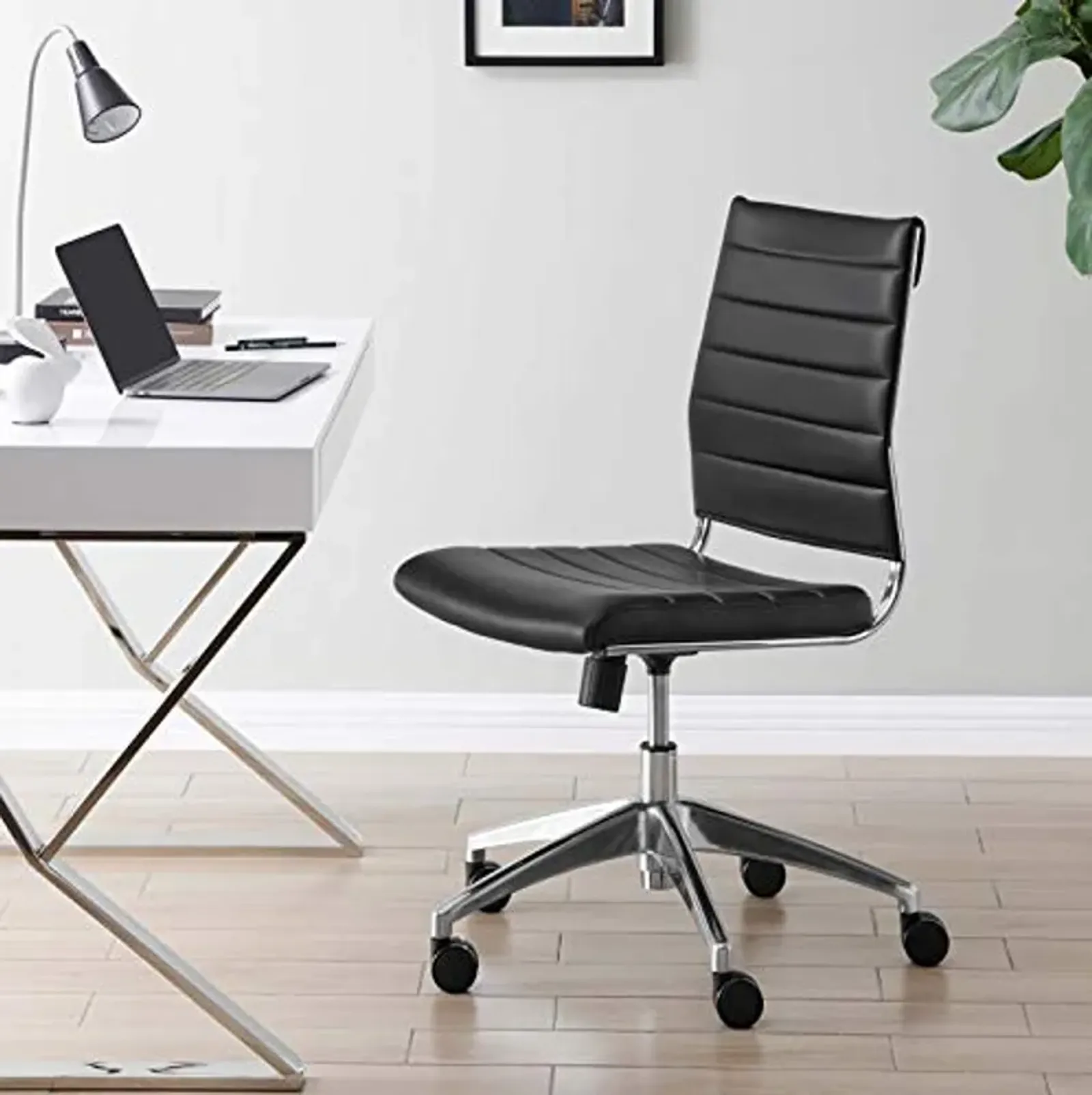 Modway Jive Ribbed Armless Mid Back Swivel Conference Chair In Black