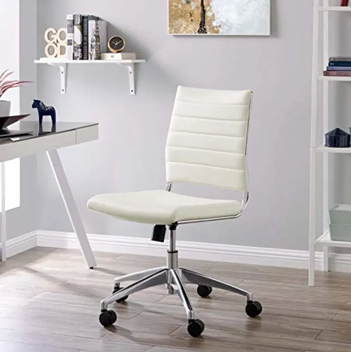 Modway Jive Ribbed Armless Mid Back Swivel Conference Chair In White