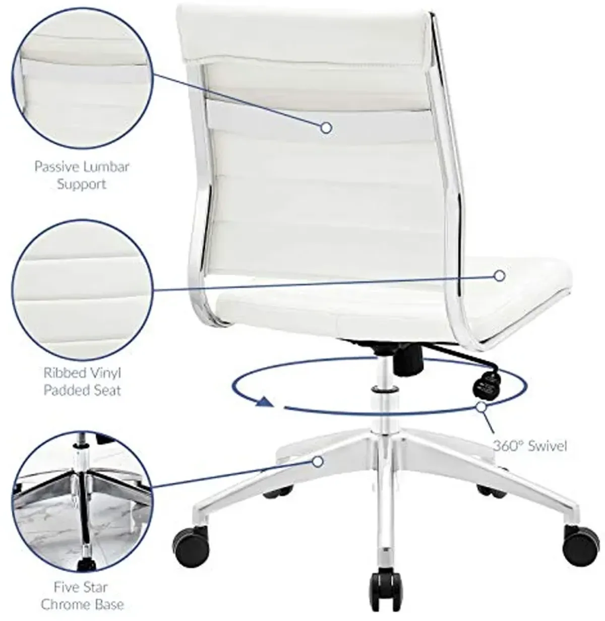 Modway Jive Ribbed Armless Mid Back Swivel Conference Chair In White