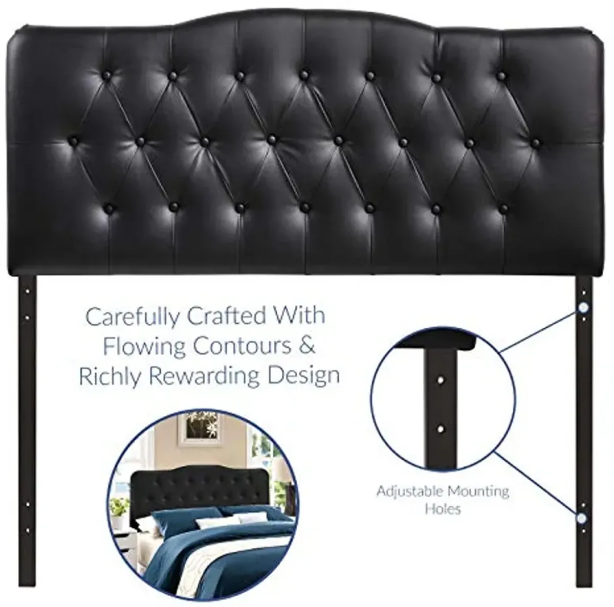 Modway Annabel Tufted Button Faux Leather Upholstered King Headboard in Black