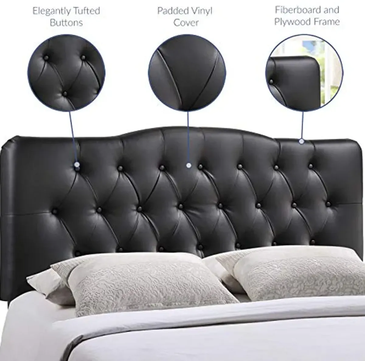 Modway Annabel Tufted Button Faux Leather Upholstered King Headboard in Black