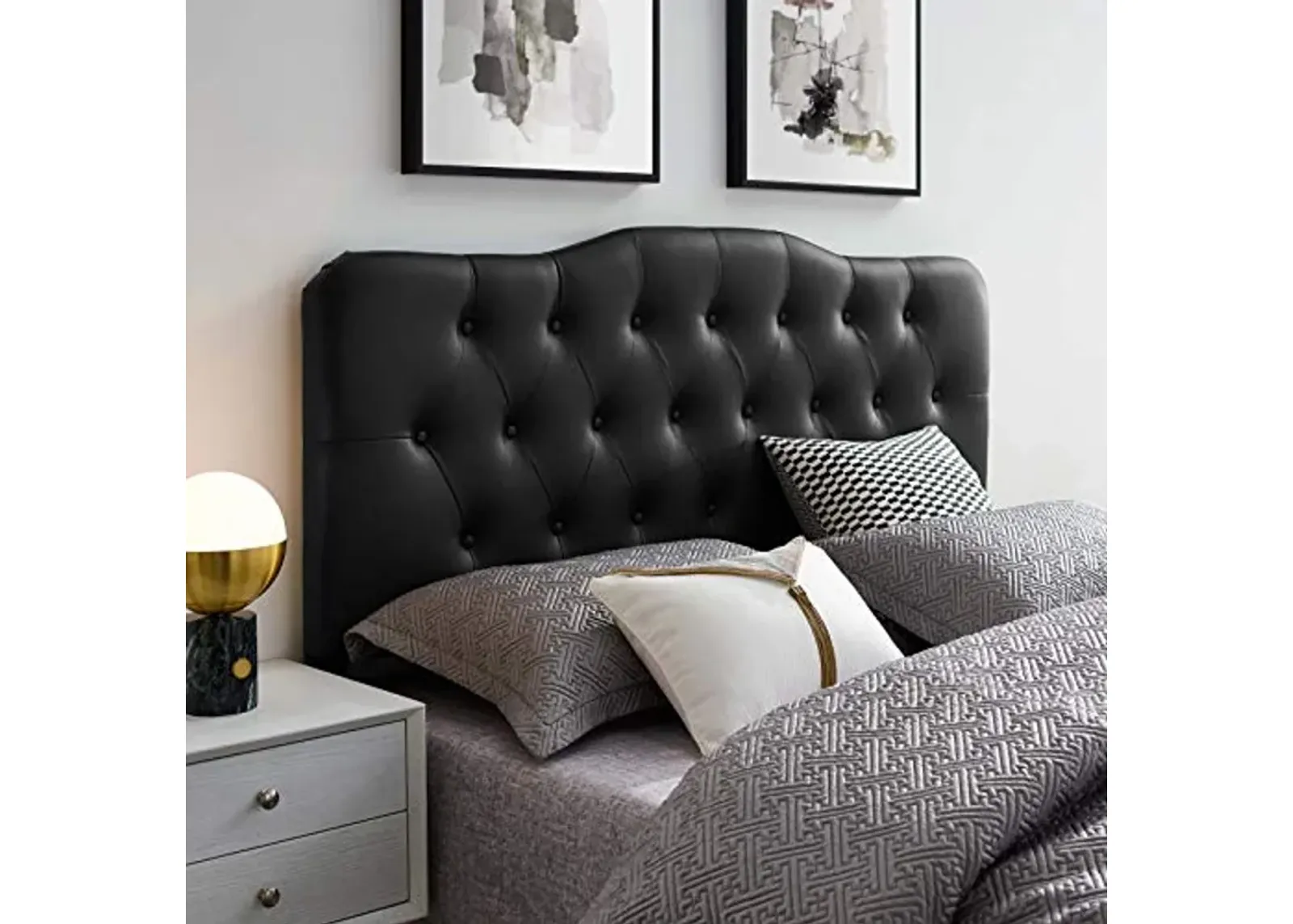 Modway Annabel Tufted Button Faux Leather Upholstered King Headboard in Black