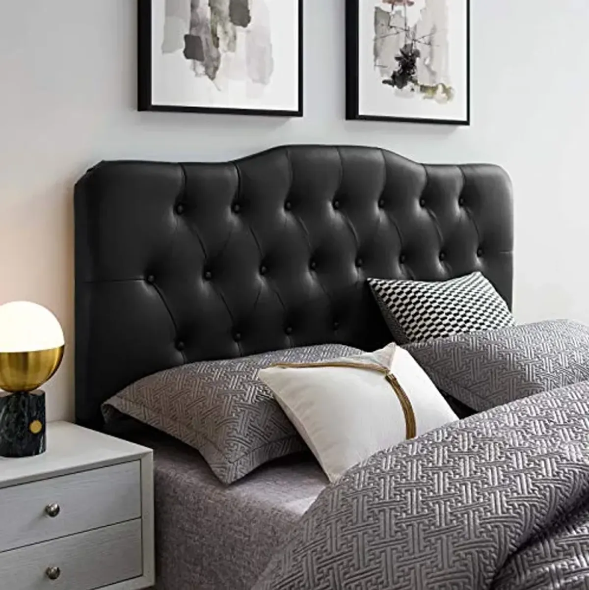 Modway Annabel Tufted Button Faux Leather Upholstered King Headboard in Black