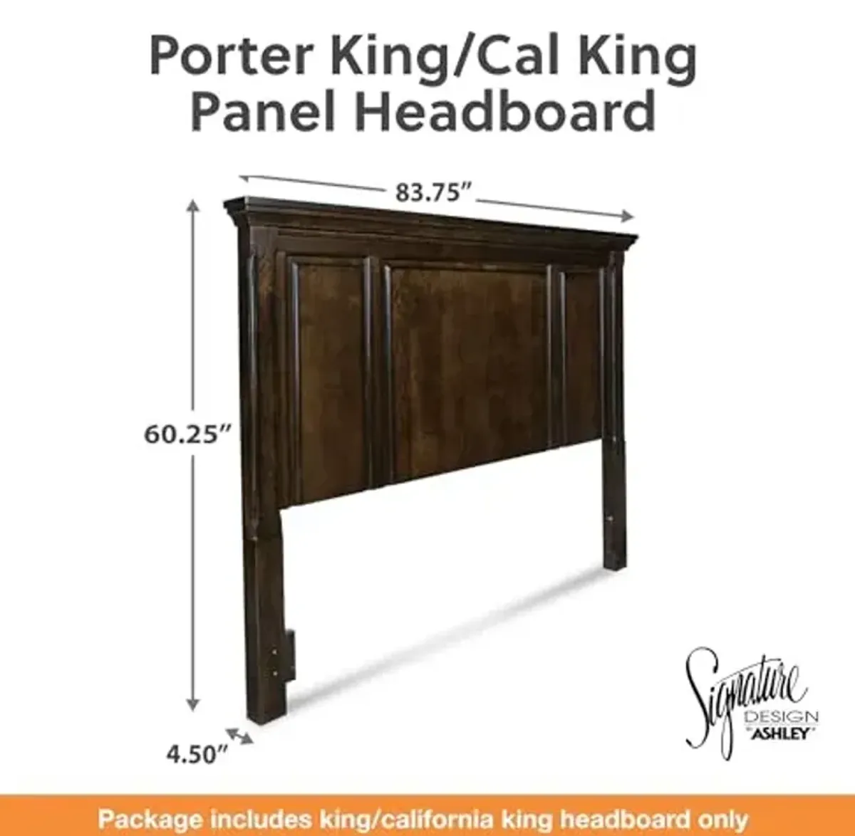 Signature Design by Ashley Porter Traditional Panel Headboard ONLY, King/California King, Dark Brown