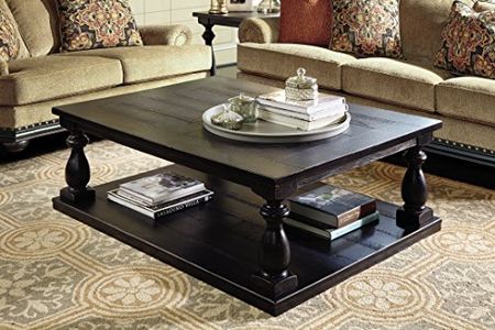 Signature Design by Ashley Mallacar Vintage Oversized Rustic Coffee Table with Fixed Shelf, Black