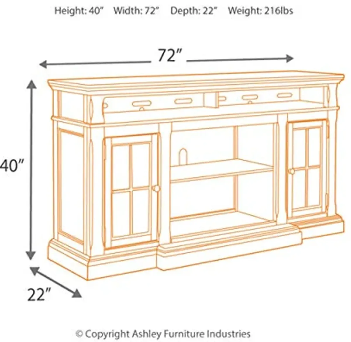 Signature Design by Ashley Roddinton Traditional TV Stand With Fireplace Option Fits TVs up to 70", 2 Cabinets and Storage Shelves, Dark Brown