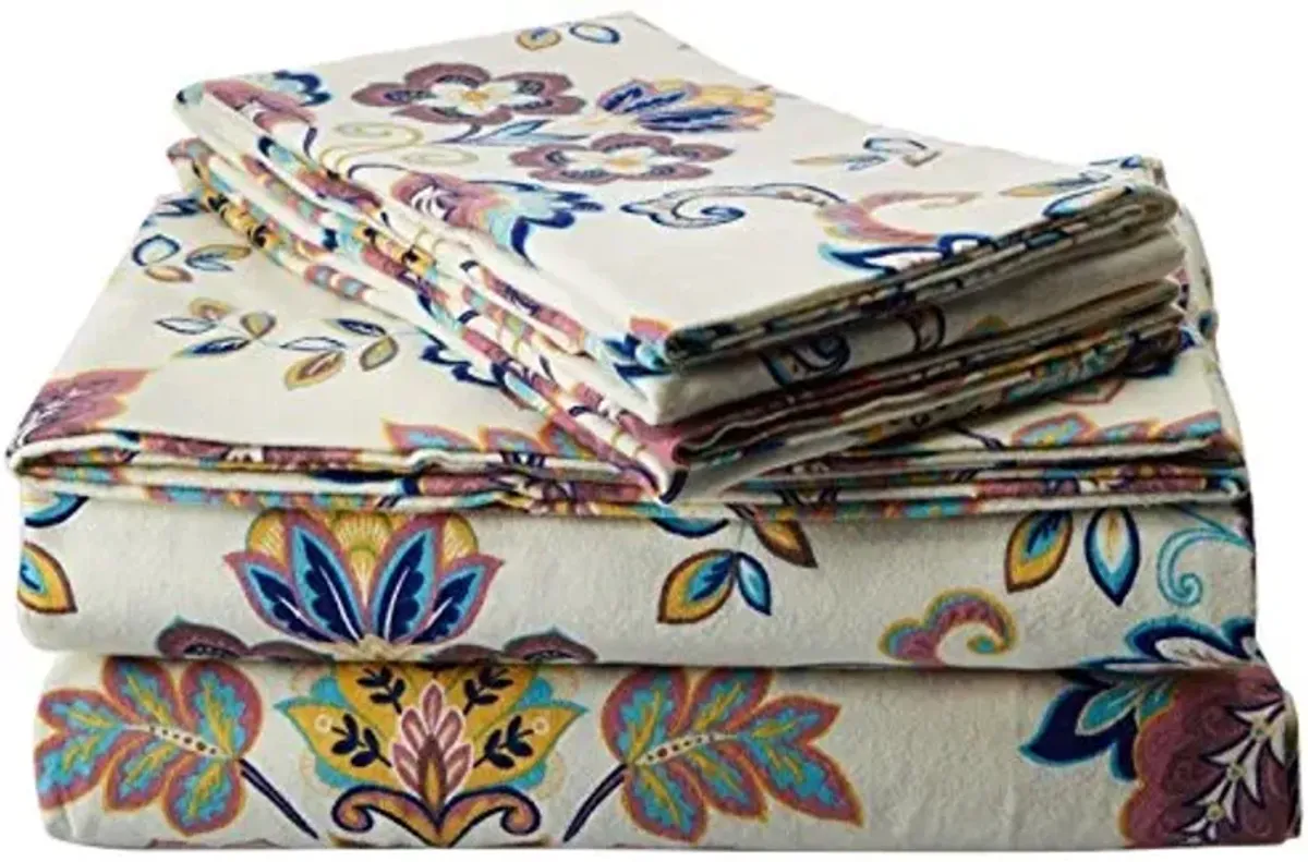 Tribeca Living Flannel Sheets King Size - 100% Cotton Flannel Sheet Set, 200 GSM Deep Pocket King Flannel Sheets, 4 Piece Ultra Soft Brushed Cotton Flannel Sheet in Abstract Paisley Print