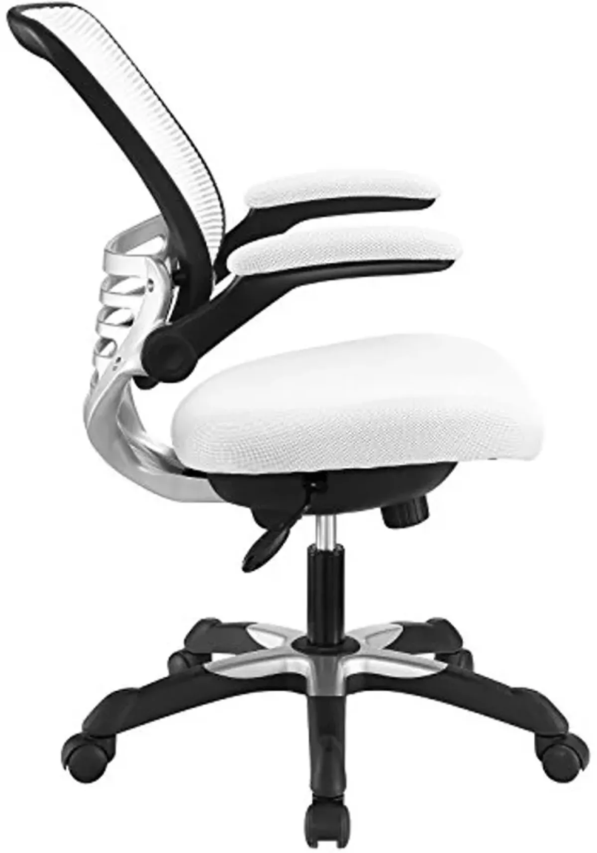 Modway Edge Mesh Back and Mesh Seat Office Chair In Black With Flip-Up Arms in White