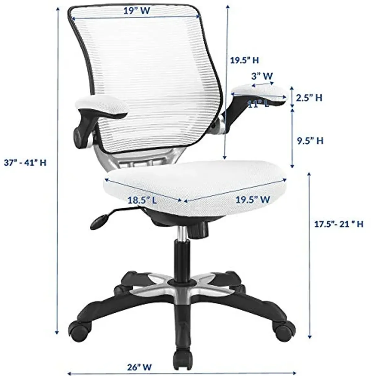 Modway Edge Mesh Back and Mesh Seat Office Chair In Black With Flip-Up Arms in White