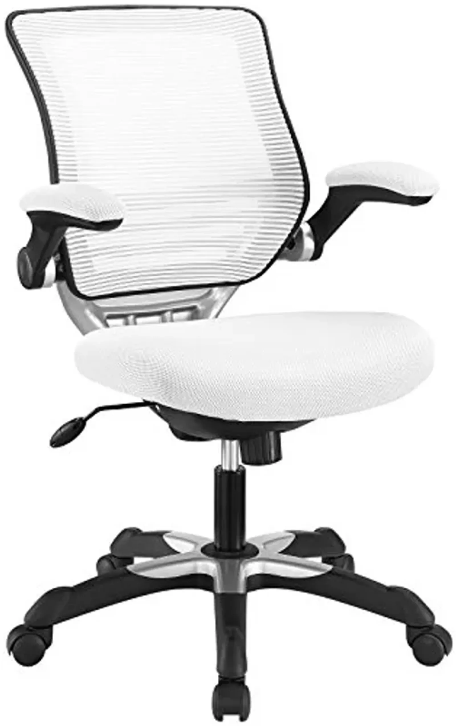 Modway Edge Mesh Back and Mesh Seat Office Chair In Black With Flip-Up Arms in White