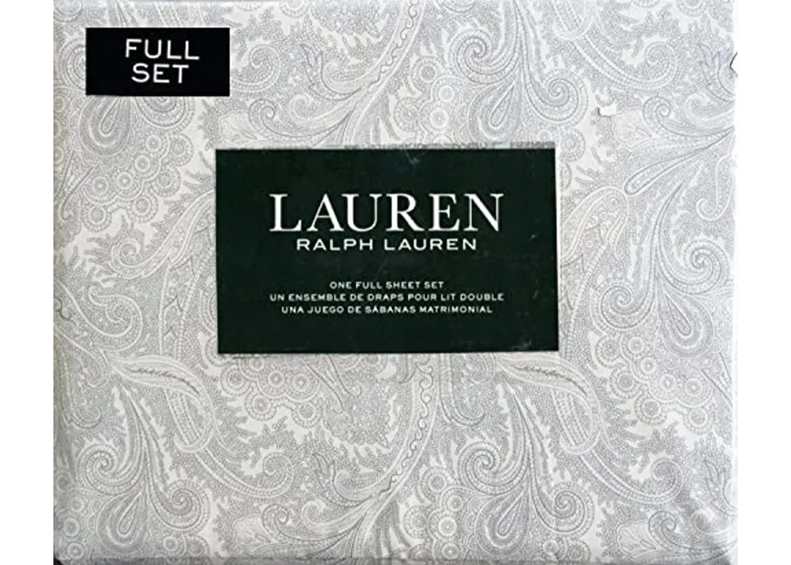 Ralph Lauren 4pc Full Sheet Set Beige Paisley Ink on Off-White Cream