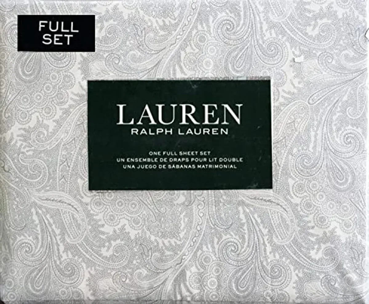 Ralph Lauren 4pc Full Sheet Set Beige Paisley Ink on Off-White Cream