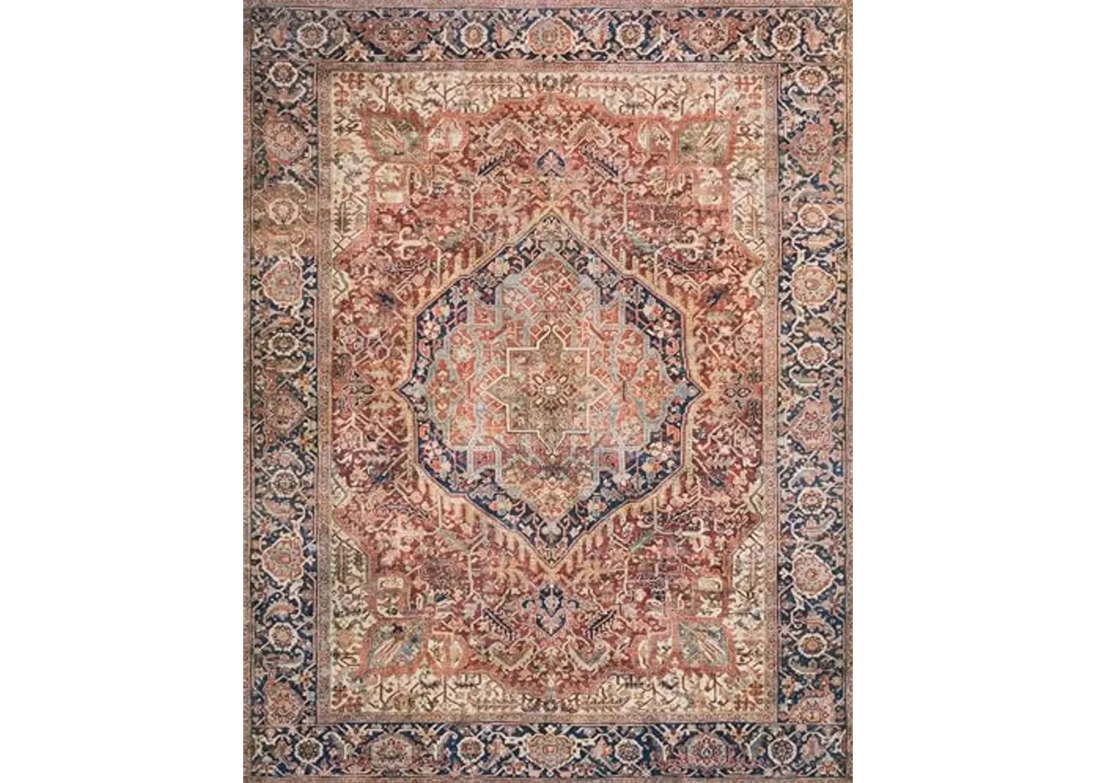 Loloi Layla 7'-6" x 9'-6" Area Rug in Red/Navy - Thick Area Rug, Soft Area Rug with, Vintage Inspired Distressed Design, Low Pile, Non-Shedding, Easy Clean, Durable Living Room Rug