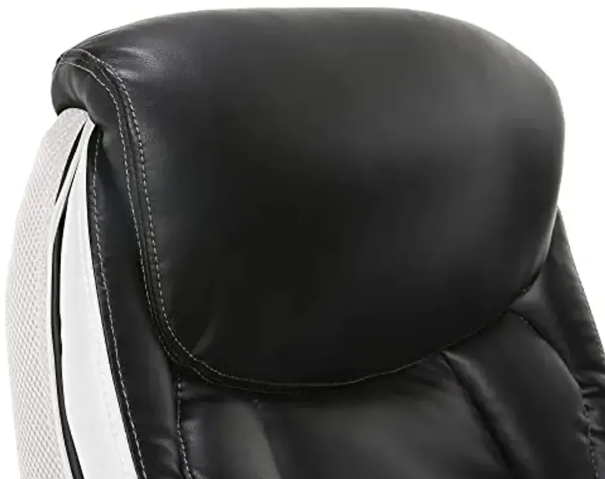Serta® Lautner Executive Home Office Desk Chair, Ergonomic High-Back with Adjustable Lumbar and Body Pillows, SmartLayers™ and ComfortCoils® Technology, Mesh and Bonded Leather, Black and White