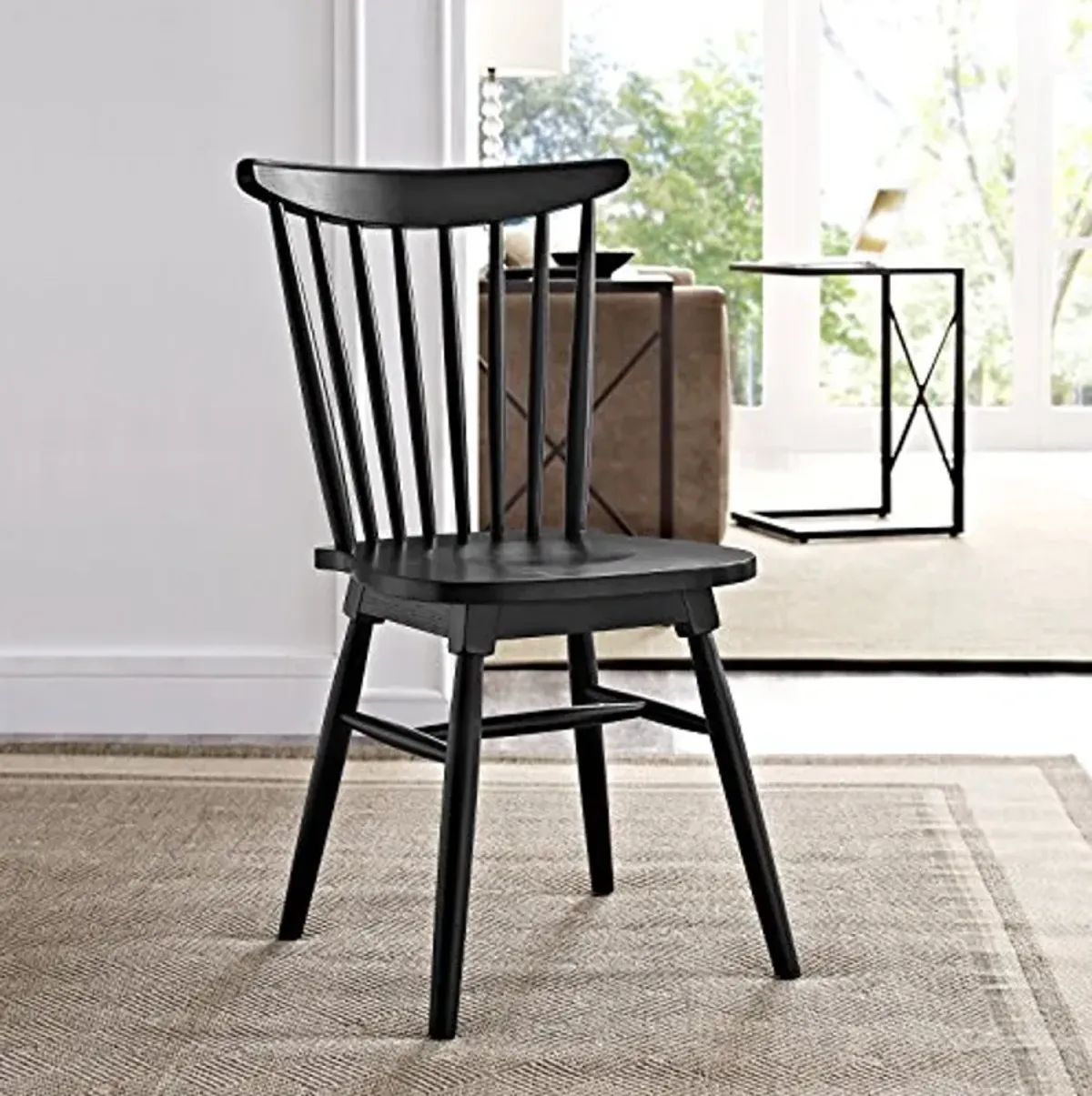 Modway Amble Windsor Spindle Back Elm Wood Kitchen and Dining Room Chair in Black