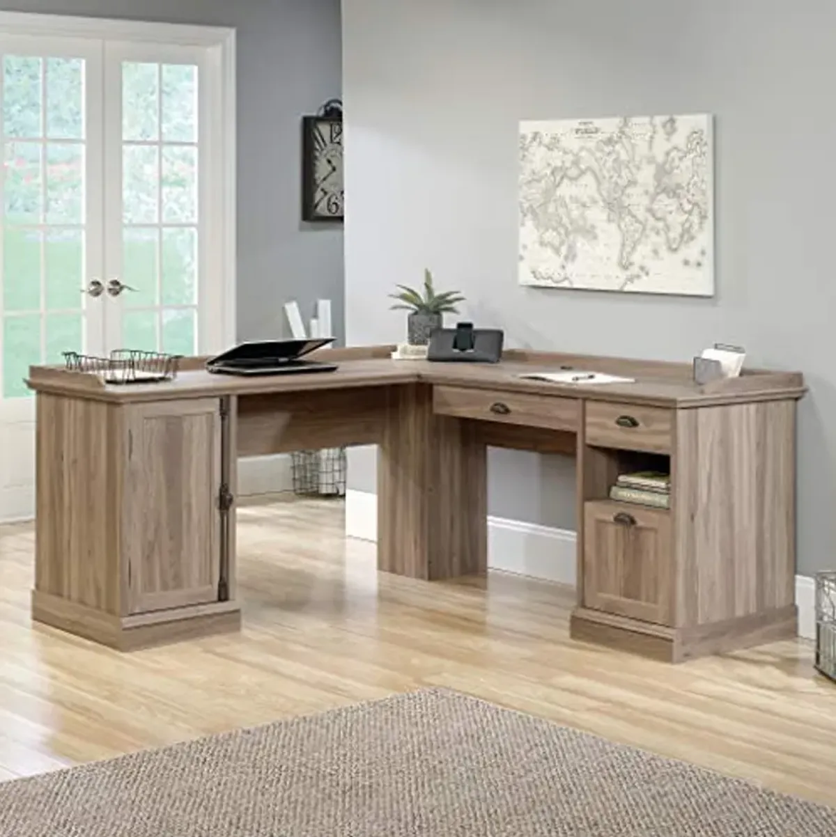 Sauder Barrister Lane L-Desk, Salt Oak finish