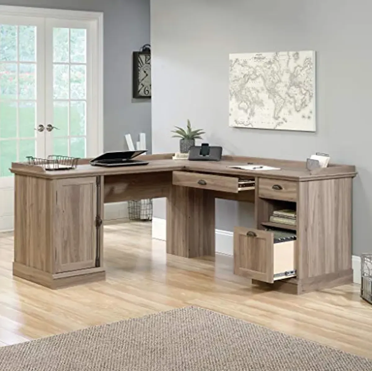 Sauder Barrister Lane L-Desk, Salt Oak finish