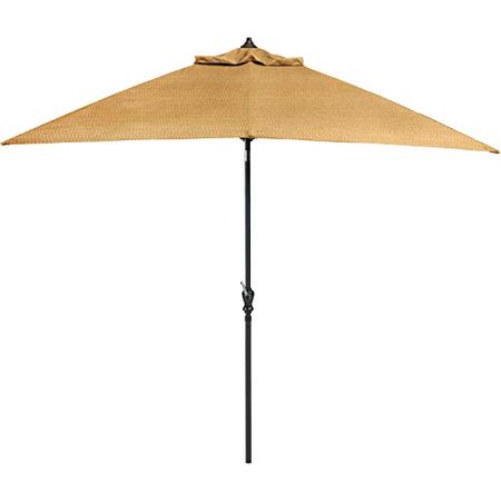 Hanover Brigantine 9 Ft. Table Umbrella | Durable PVC Canopy | Antique Aluminum Frame | Weather, Rust, UV Resistant | Pole Crank, Pivot Feature, Built-In Ties | Tan | BRIGANTINEUMB