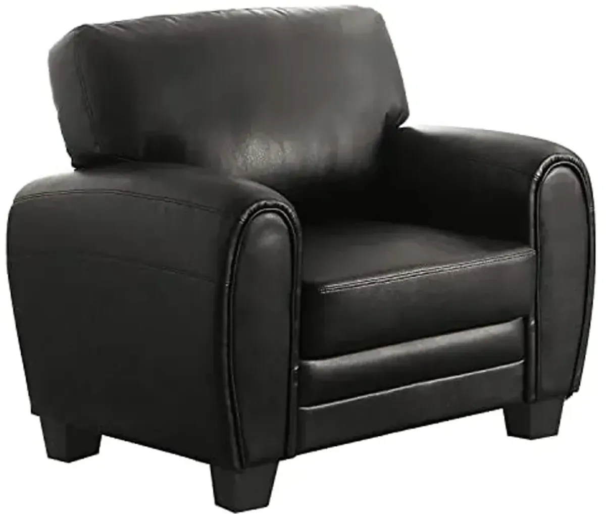 Homelegance 39"W Rubin Modern Accent Chair with Track Arms, Foam Cushions. Comfort Seating, Faux Leather Armchair, for Living Room, Bedroom, Office, Easy Assembly, Black