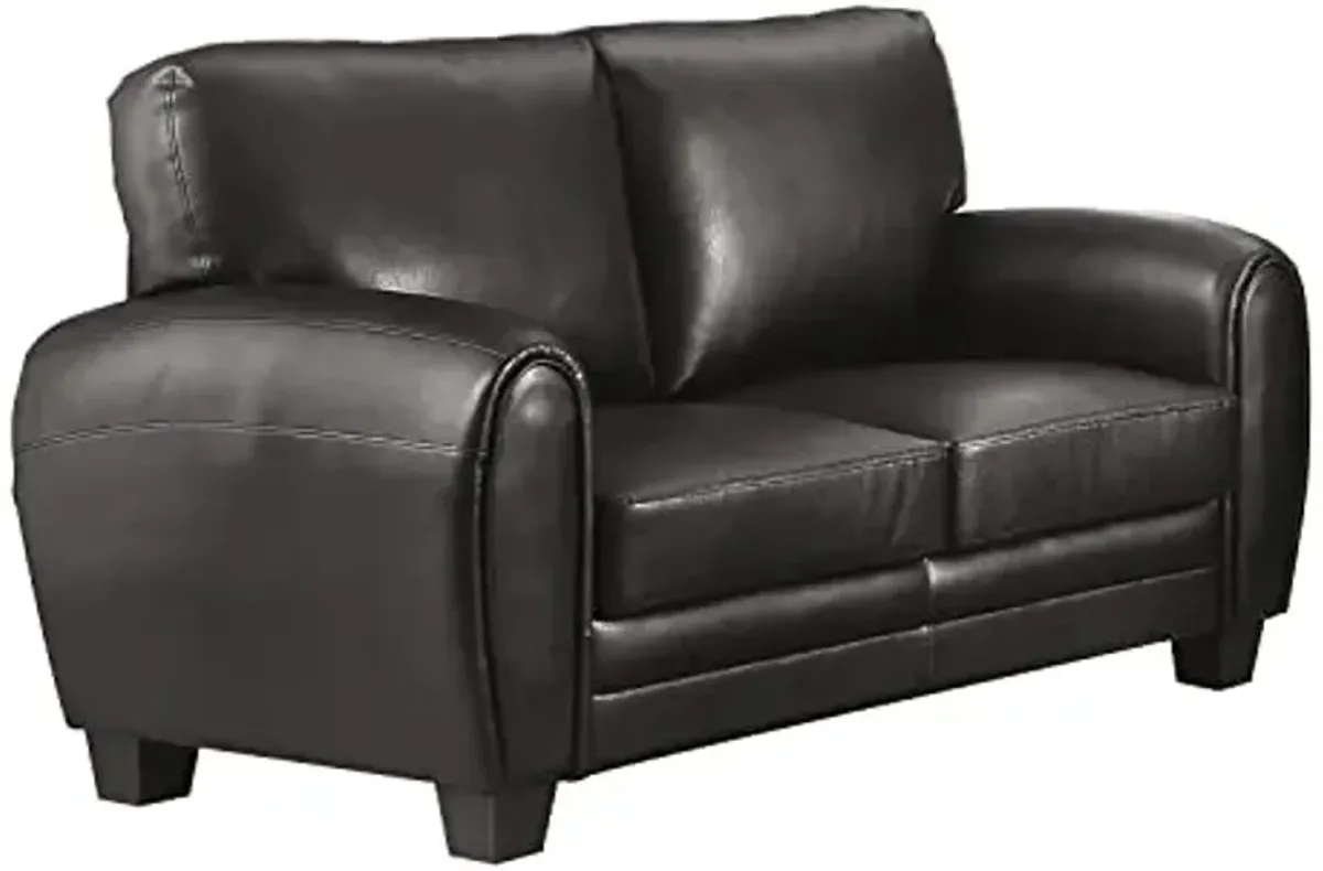 Homelegance 61.5"W Rubin Modern Loveseat with Track Arms, Foam Cushions, Comfort 2 Seater Couch, Faux Leather Love Seat, for Living Room, Apartment, Office, Easy Assembly, Black