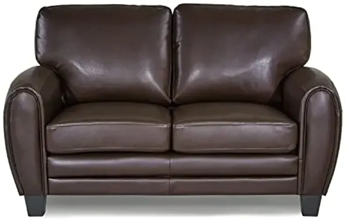 Homelegance 61.5"W Rubin Modern Loveseat with Track Arms, Foam Cushions, Comfort 2 Seater Couch, Faux Leather Love Seat, for Living Room, Apartment, Office, Easy Assembly, Dark Brown