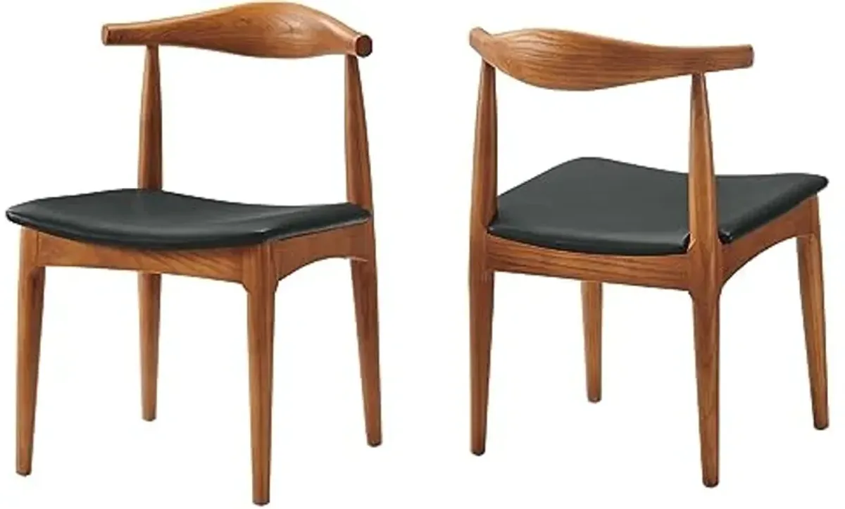 Modway Tracy Mid-Century Modern Wood and Faux Leather Upholstered Four Dining Chairs in Black