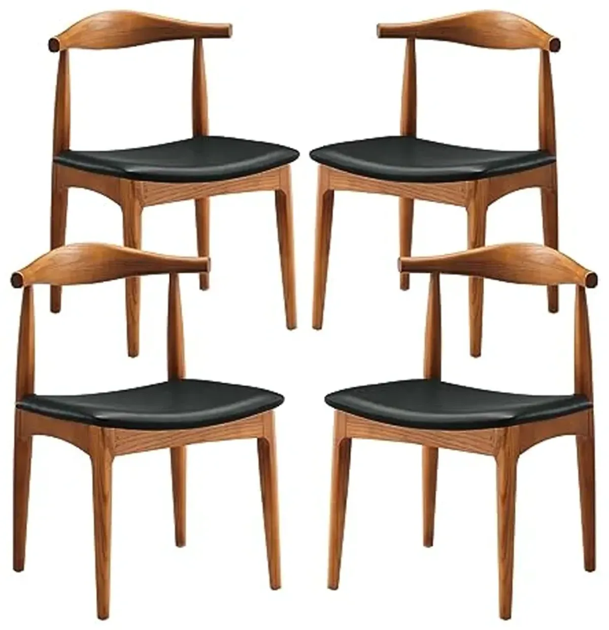 Modway Tracy Mid-Century Modern Wood and Faux Leather Upholstered Four Dining Chairs in Black