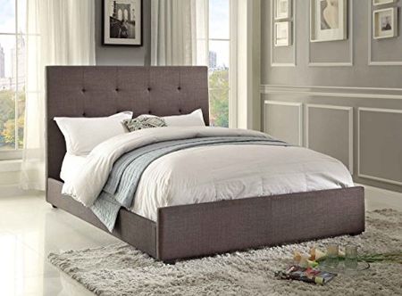 Homelegance 1890KN-1CK Upholstered Bed, Grey Fabric, California King