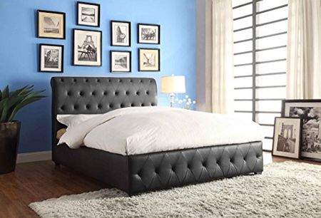 Homelegance Tufted California King Size Upholstered Bed, Black Bi-Cast Vinyl