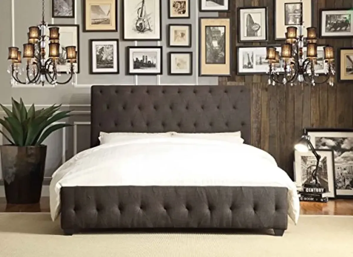 Homelegance Tufted Upholstered Bed, Dark Grey Fabric, Eastern King