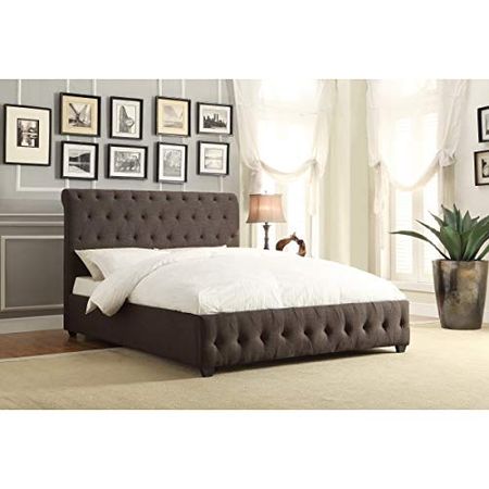 Homelegance Tufted California King Size Upholstered Bed, Dark Grey Fabric