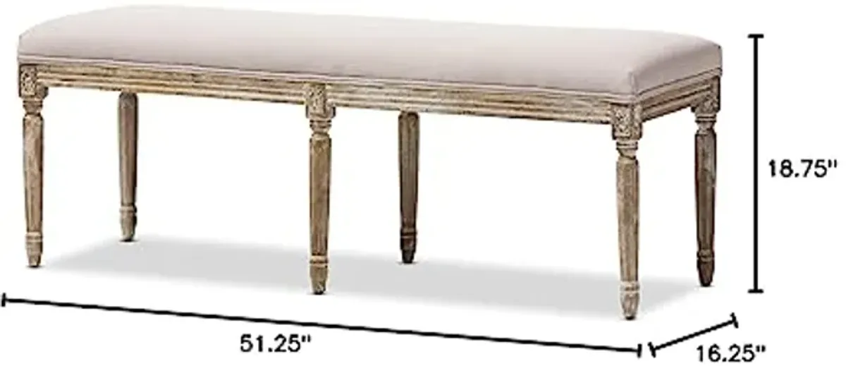 Baxton Studio Clairette Beige Linen French Style Natural Oak Wood Bench