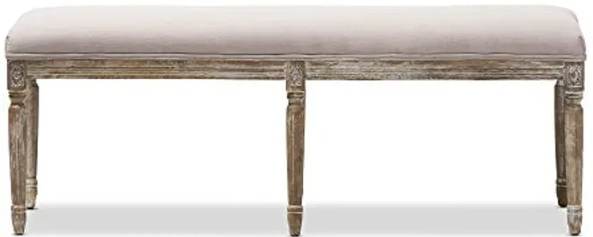 Baxton Studio Clairette Beige Linen French Style Natural Oak Wood Bench