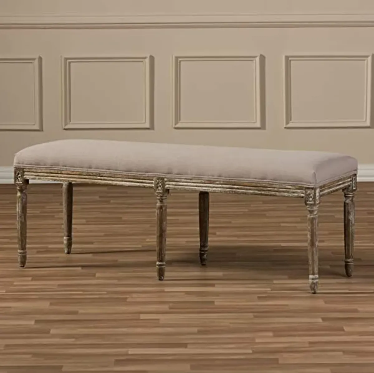 Baxton Studio Clairette Beige Linen French Style Natural Oak Wood Bench