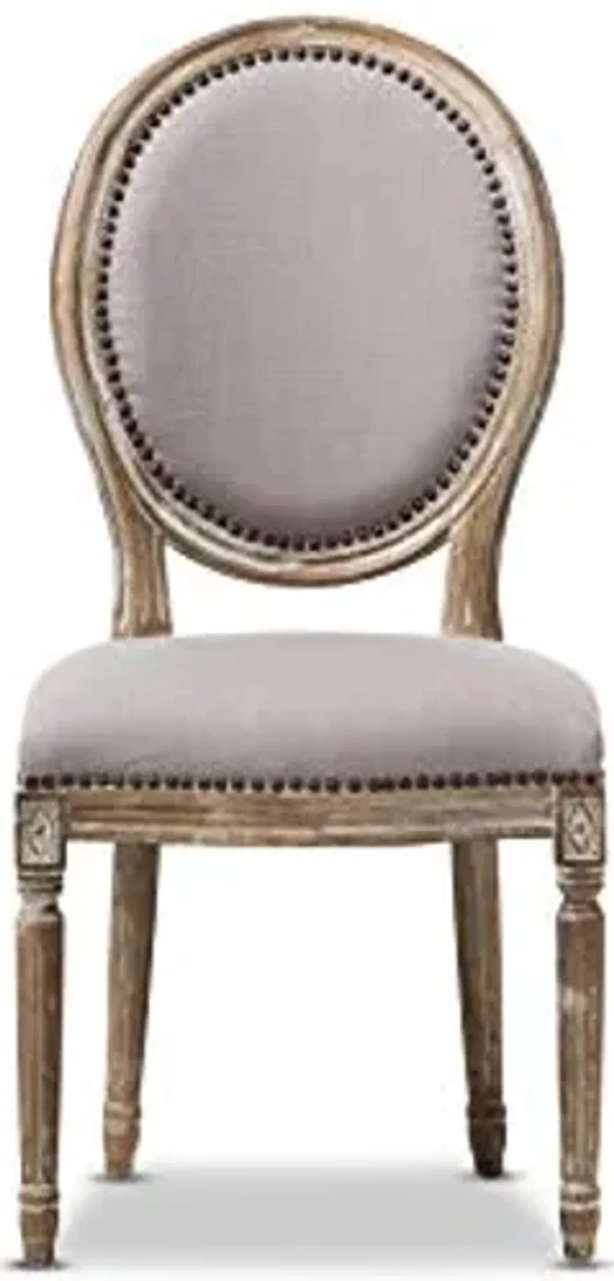 Baxton Studio Clairette Beige Linen French Style Natural Oak Wood Accent Chair, Oval Back