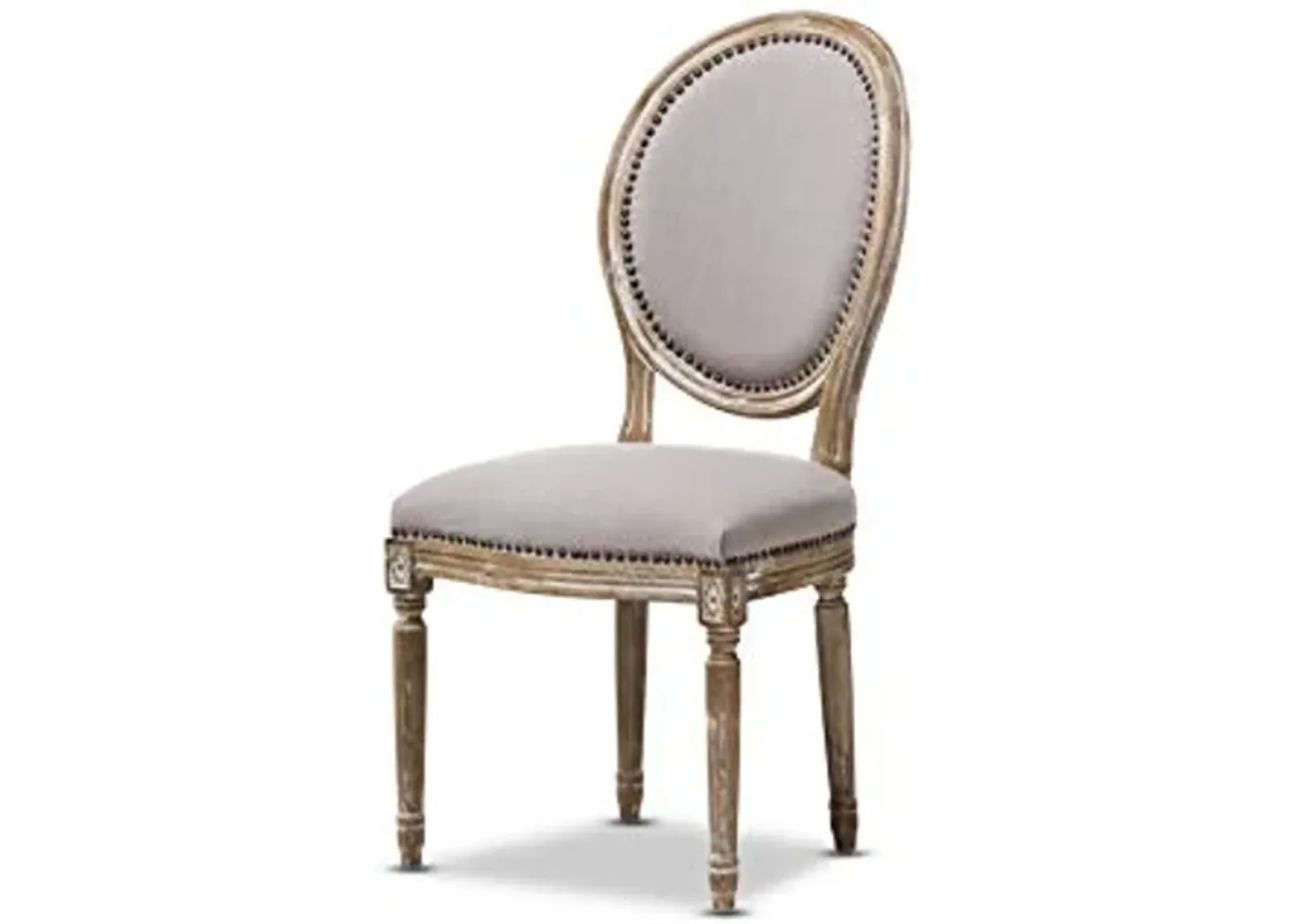 Baxton Studio Clairette Beige Linen French Style Natural Oak Wood Accent Chair, Oval Back