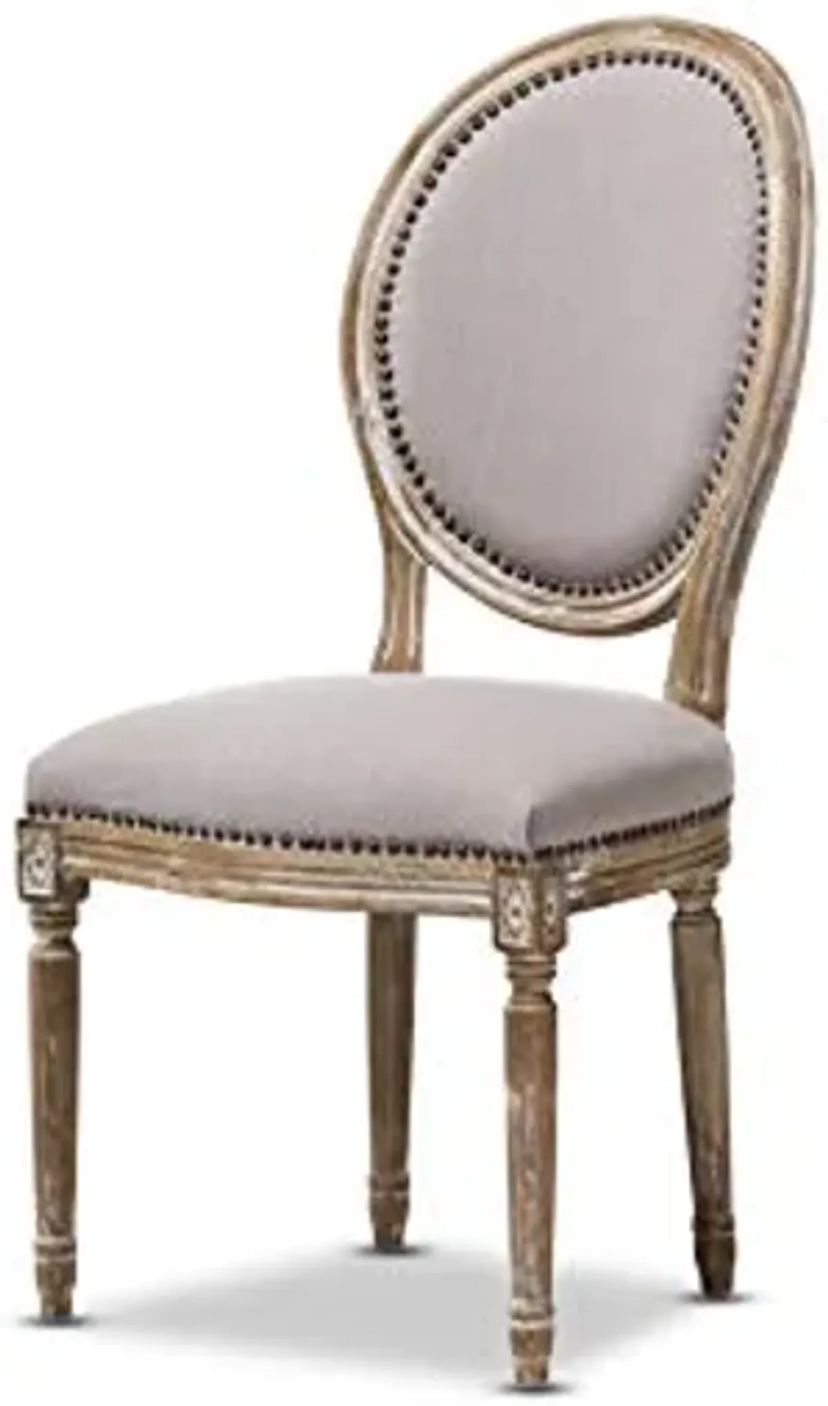 Baxton Studio Clairette Beige Linen French Style Natural Oak Wood Accent Chair, Oval Back